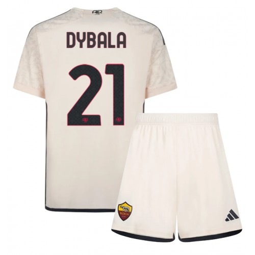 Otroški Nogometni dresi AS Roma Paulo Dybala #21 Gostujoči 2023-24 Kratek Rokav (+ Kratke hlače)
